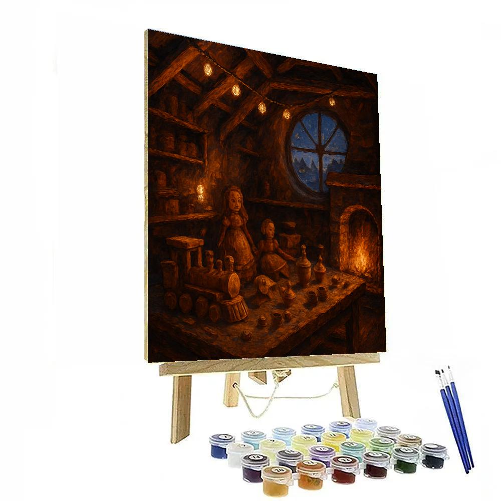 Toymakers Loft On Winter Evening Number painting