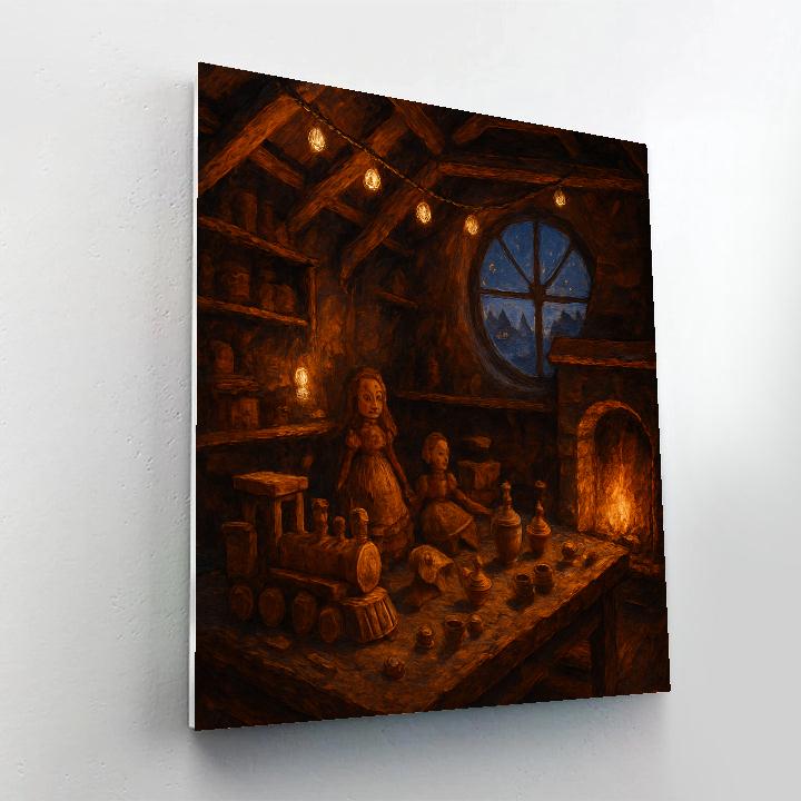 Toymakers Loft On Winter Evening Number painting
