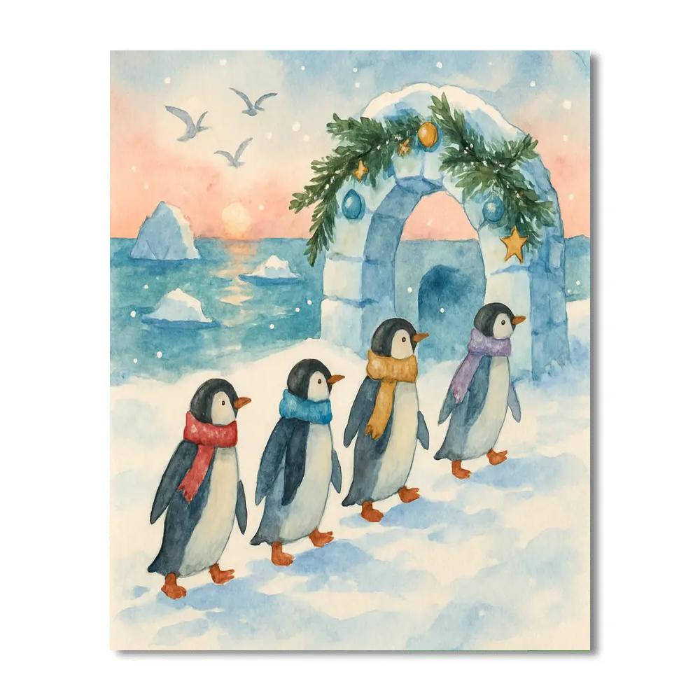 Penguin Parade To The Evergreen Arch Paint by numbers art