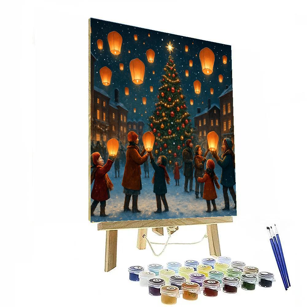 Snowy Town Square Lantern Festival paint by numbers