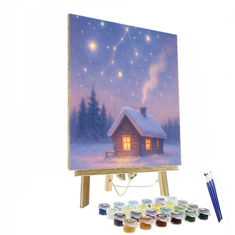Christmas Cabin Under The Falling Constellations Painting by numbers kit