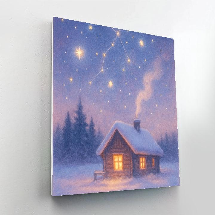 Christmas Cabin Under The Falling Constellations Painting by numbers kit