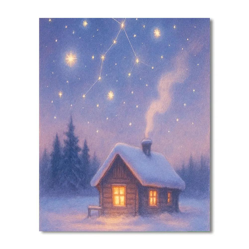 Christmas Cabin Under The Falling Constellations Painting by numbers kit