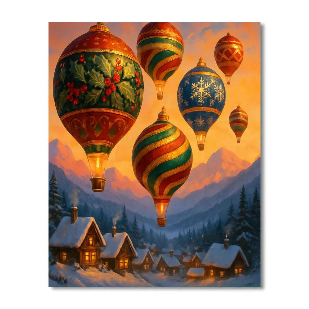 Holiday Hot Air Balloons Over The Valley paint by numbers