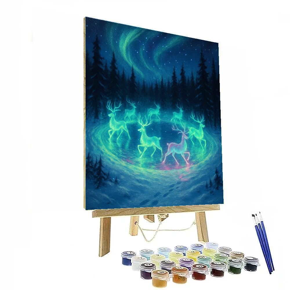 Northern Lights Reindeer Carousel DIY paint by numbers
