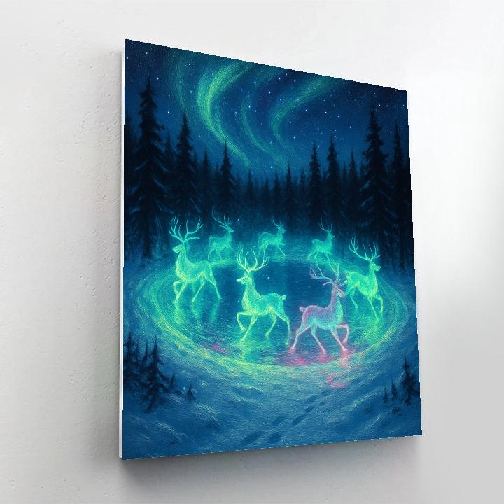 Northern Lights Reindeer Carousel DIY paint by numbers