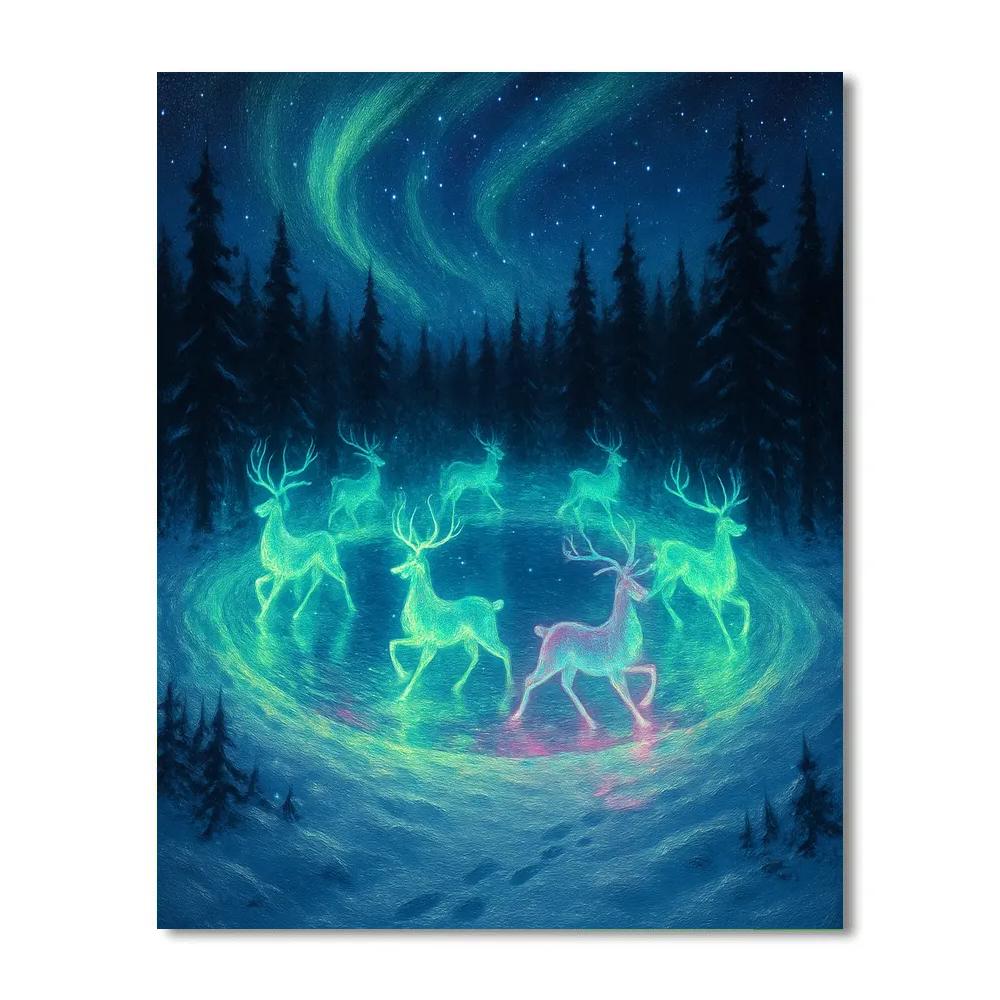 Northern Lights Reindeer Carousel DIY paint by numbers