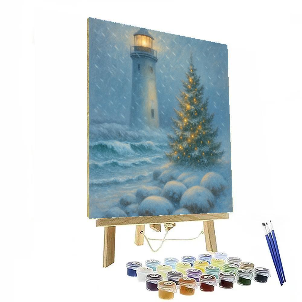 Snowy Lighthouse Of Winter Wishes paint by numbers