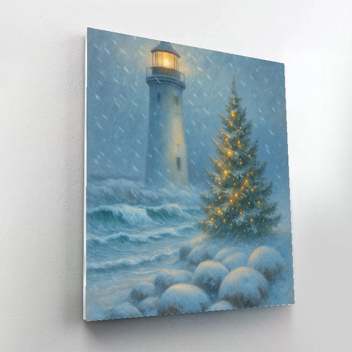 Snowy Lighthouse Of Winter Wishes paint by numbers