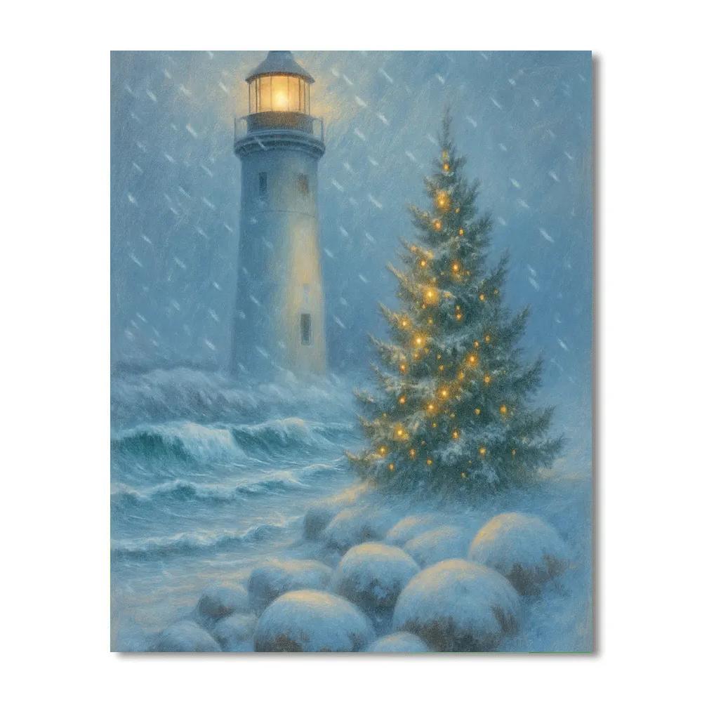 Snowy Lighthouse Of Winter Wishes paint by numbers