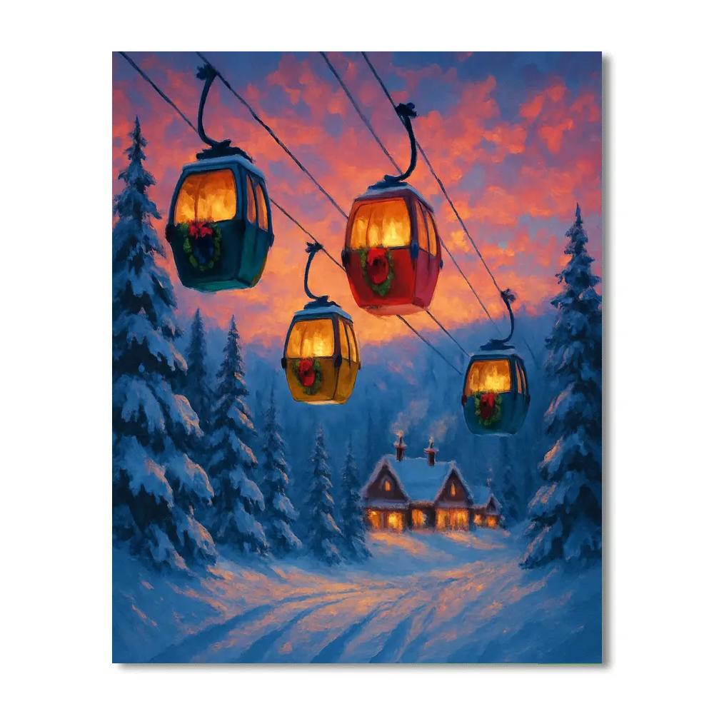 Alpine Ski Lift Christmas Evening DIY paint by numbers