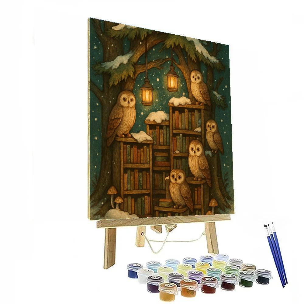 Winter Owls Library In The Pines Paint by numbers art