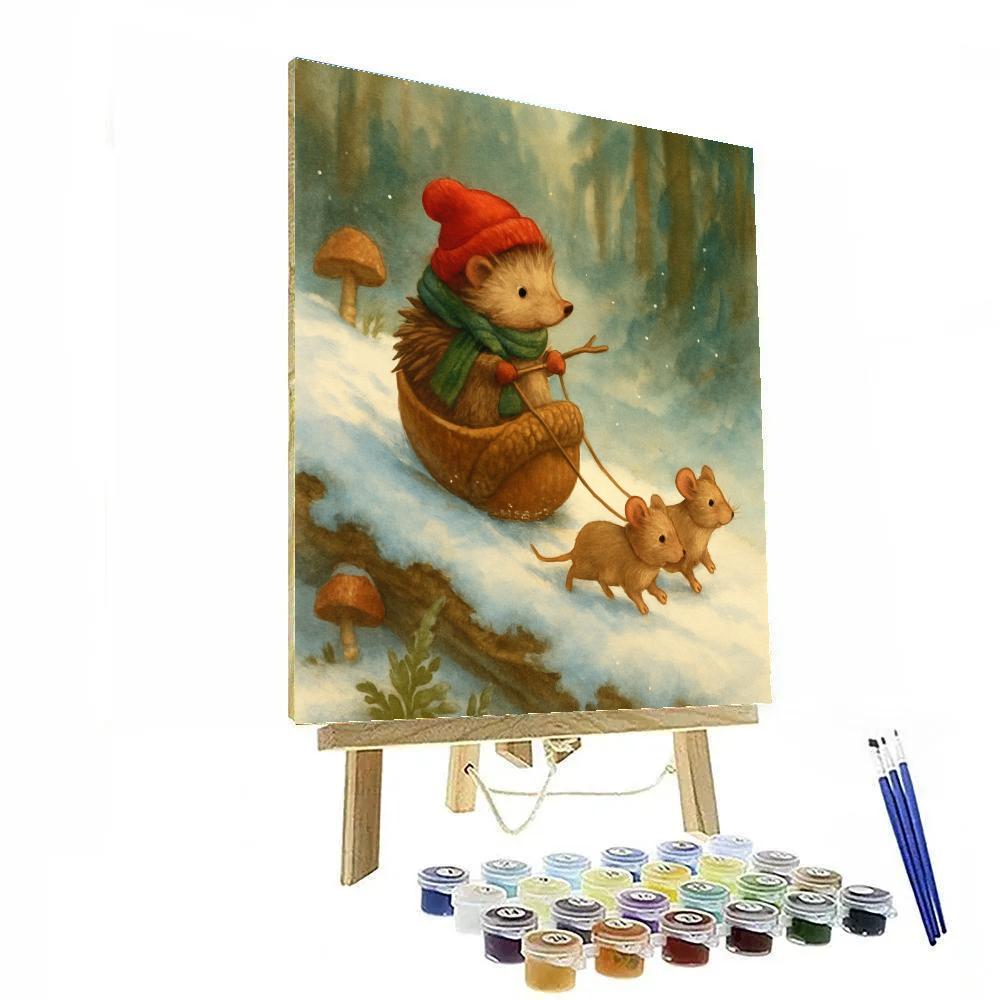 Santa Hedgehog And The Acorn Sleigh Painting by numbers kit