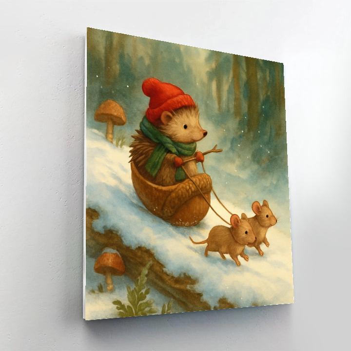 Santa Hedgehog And The Acorn Sleigh Painting by numbers kit