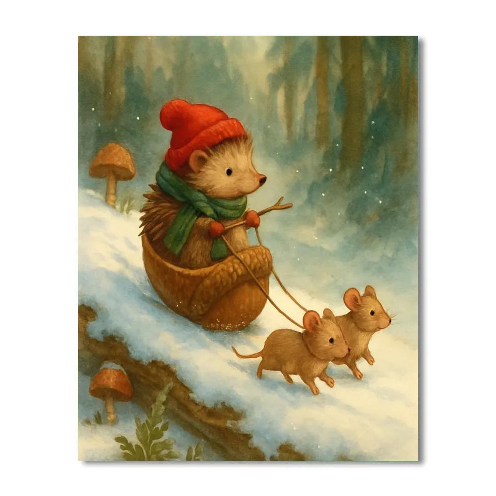 Santa Hedgehog And The Acorn Sleigh Painting by numbers kit