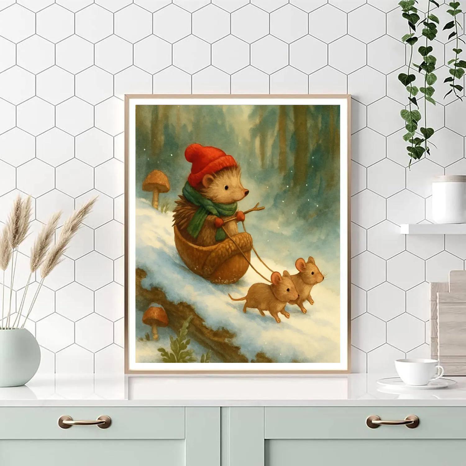 Santa Hedgehog And The Acorn Sleigh Painting by numbers kit