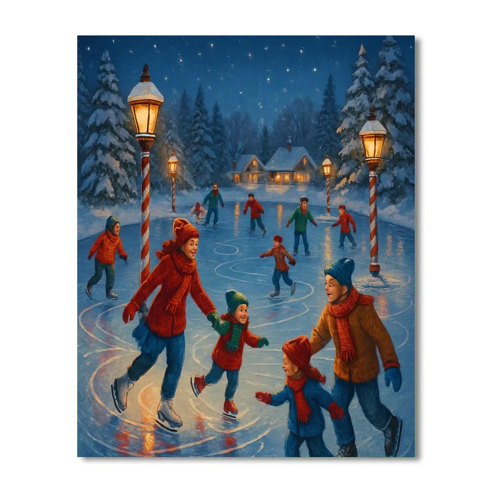 Candy Cane Lane Ice Skaters Painting by numbers kit