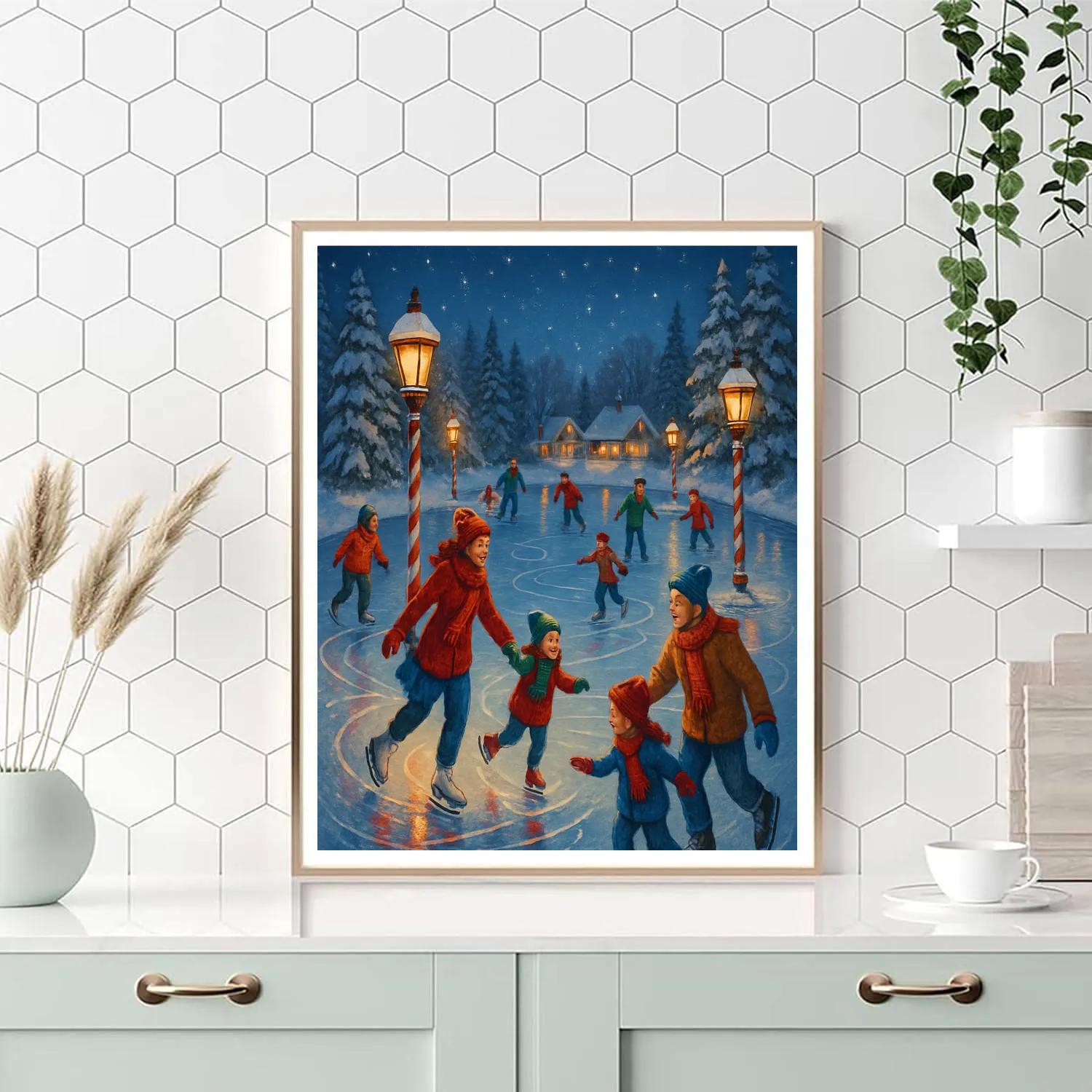 Candy Cane Lane Ice Skaters Painting by numbers kit