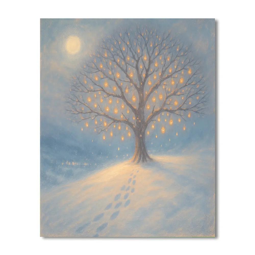 Snowy Wishing Tree On The Hilltop DIY paint by numbers