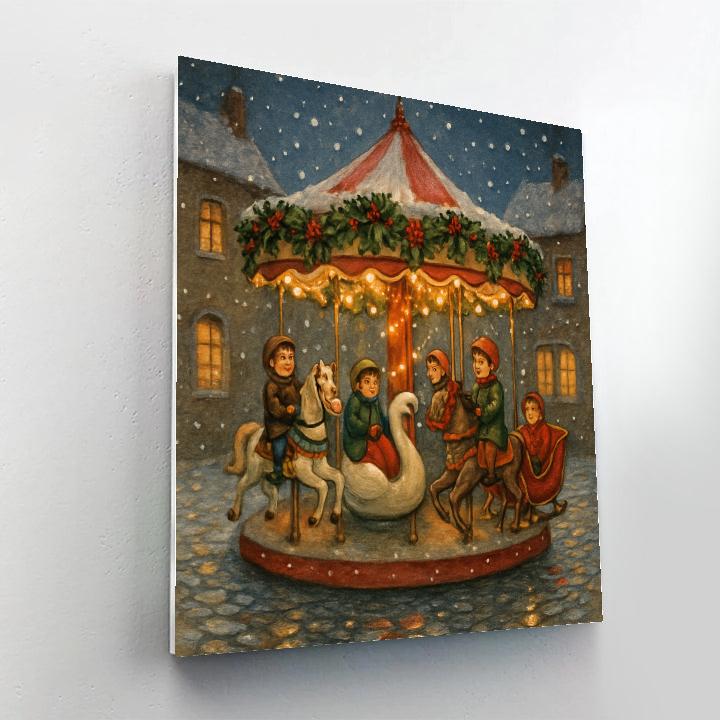 Winter Carousel In The Town Courtyard painting number kit