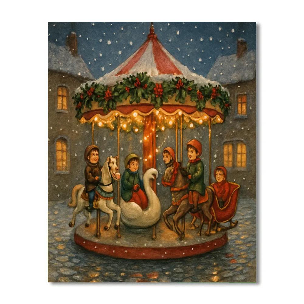 Winter Carousel In The Town Courtyard painting number kit