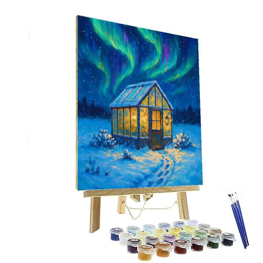 Aurora Over The Snowy Glass Greenhouse paint by number