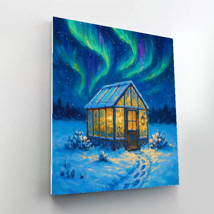 Aurora Over The Snowy Glass Greenhouse paint by number