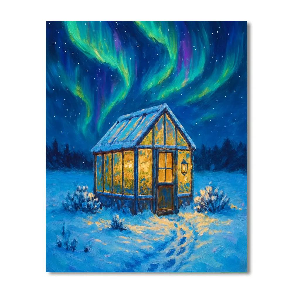 Aurora Over The Snowy Glass Greenhouse paint by number