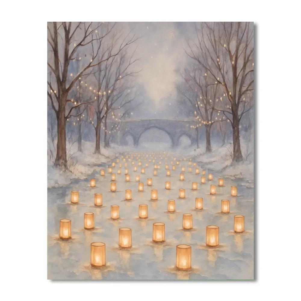 Yuletide Lanterns On The Frozen River Painting by numbers kit