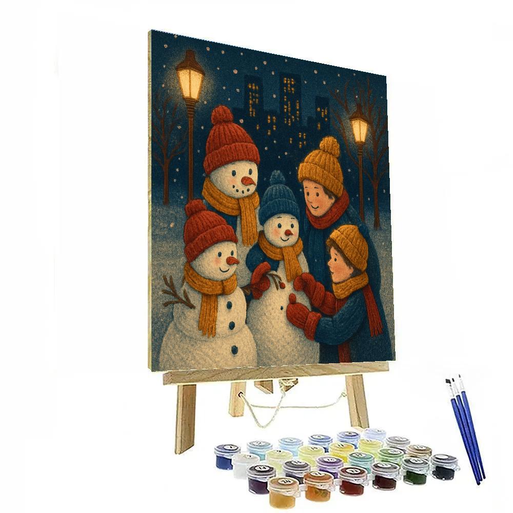 Snow Family Building Night In The Park Paint by numbers kits