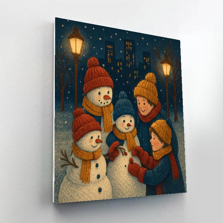 Snow Family Building Night In The Park Paint by numbers kits