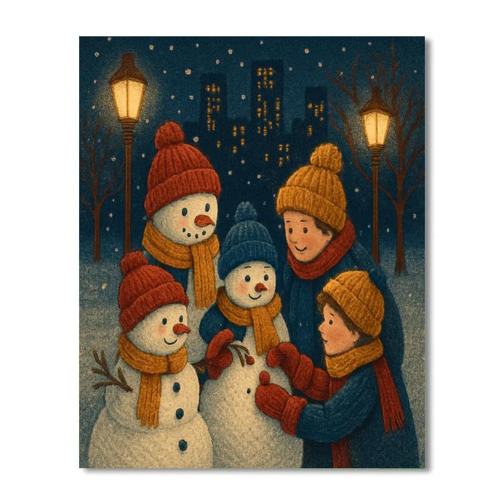 Snow Family Building Night In The Park Paint by numbers kits