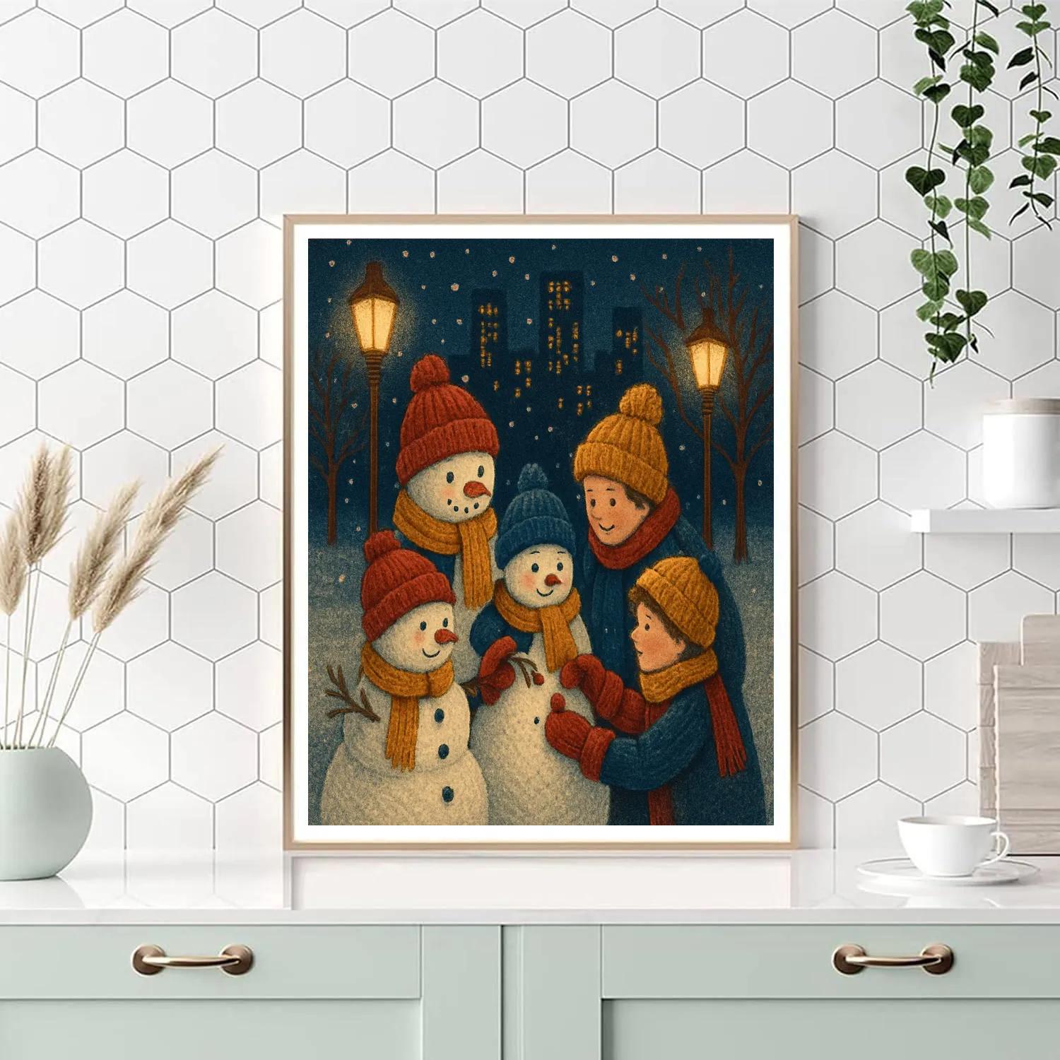 Snow Family Building Night In The Park Paint by numbers kits