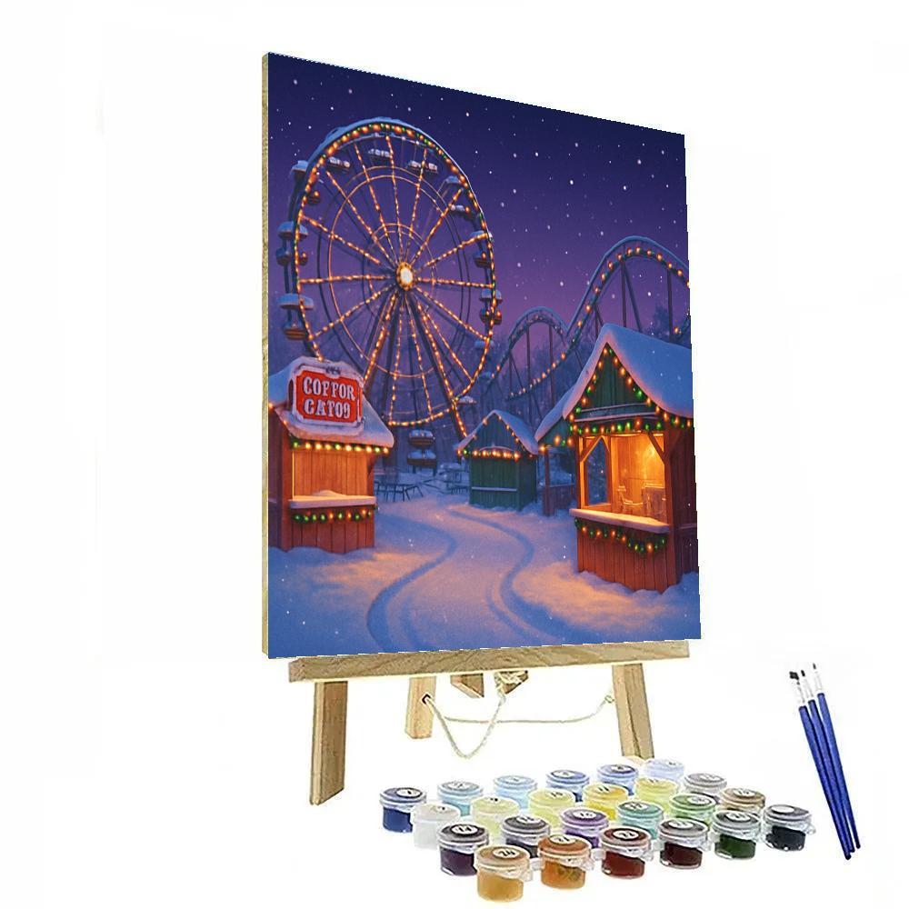 Snowy Night At The Evergreen Fairground painting number kit