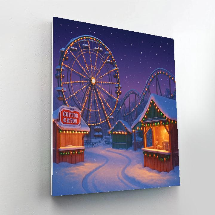 Snowy Night At The Evergreen Fairground painting number kit