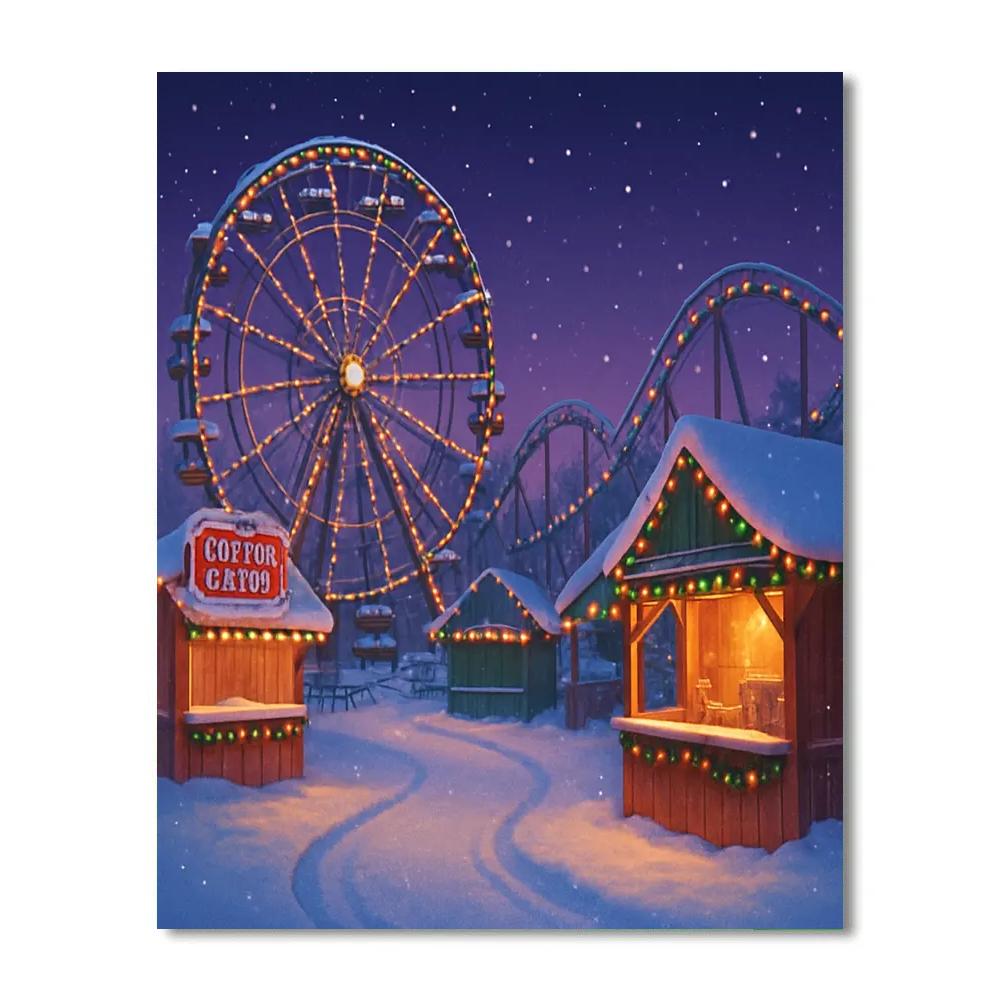Snowy Night At The Evergreen Fairground painting number kit