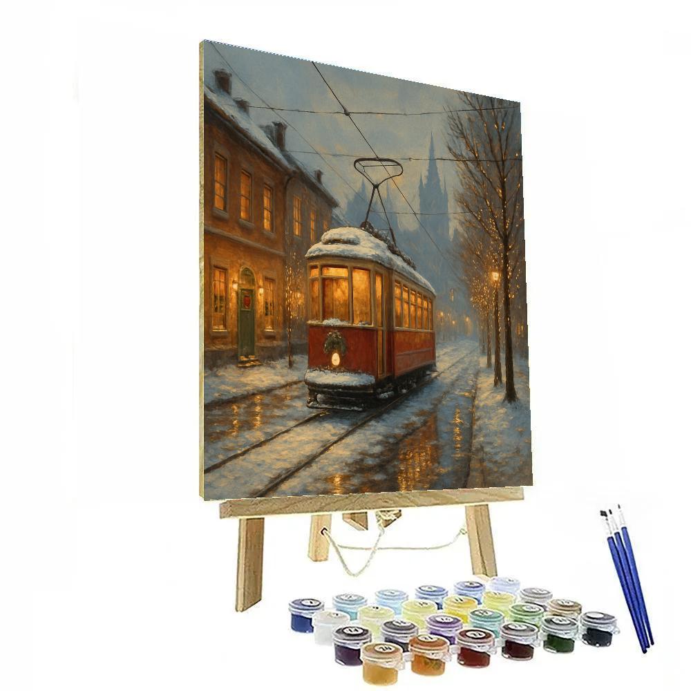Cozy Tram Ride Through The Snowy City DIY paint by numbers