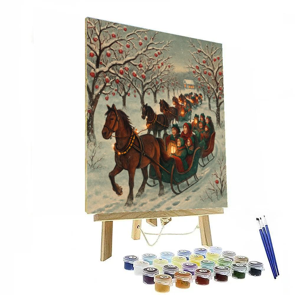Snowy Orchard Sleigh Bell Procession Paint by numbers kits