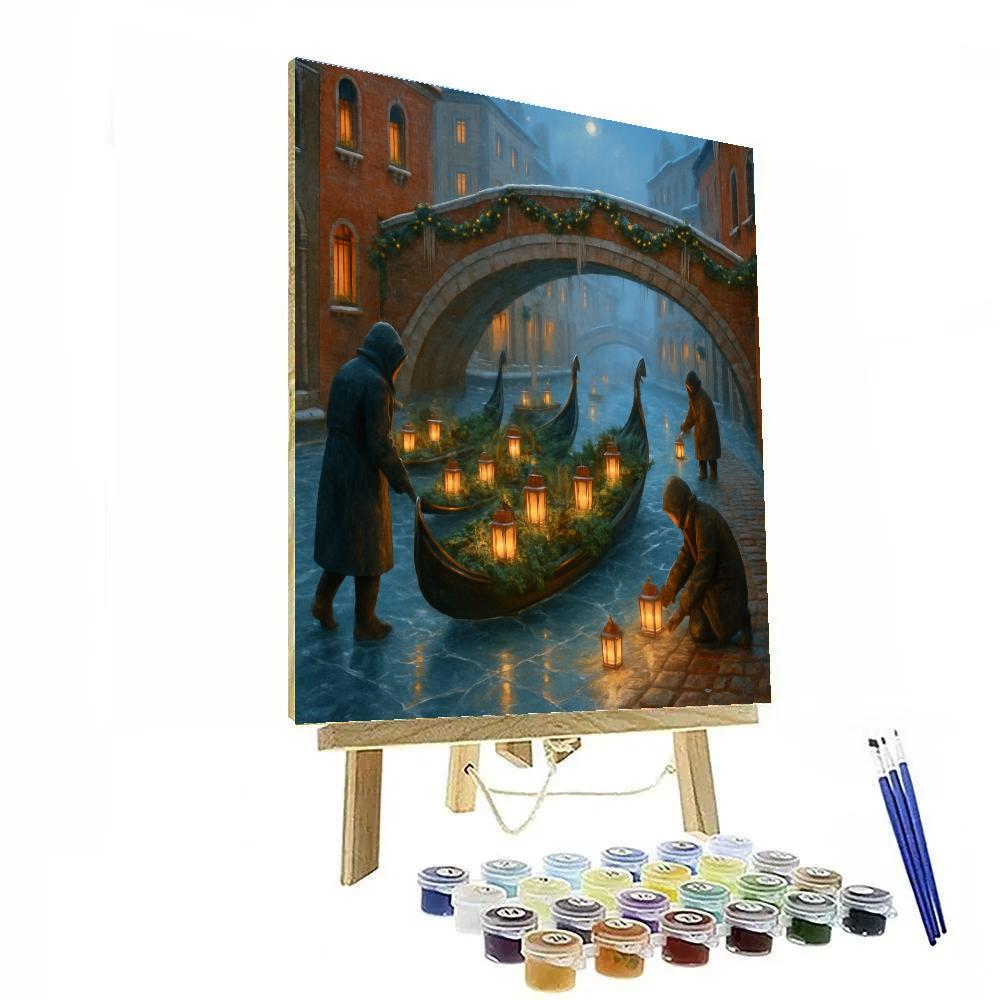 Christmas Lantern Gondolas On The Frozen Canal Paint by numbers art