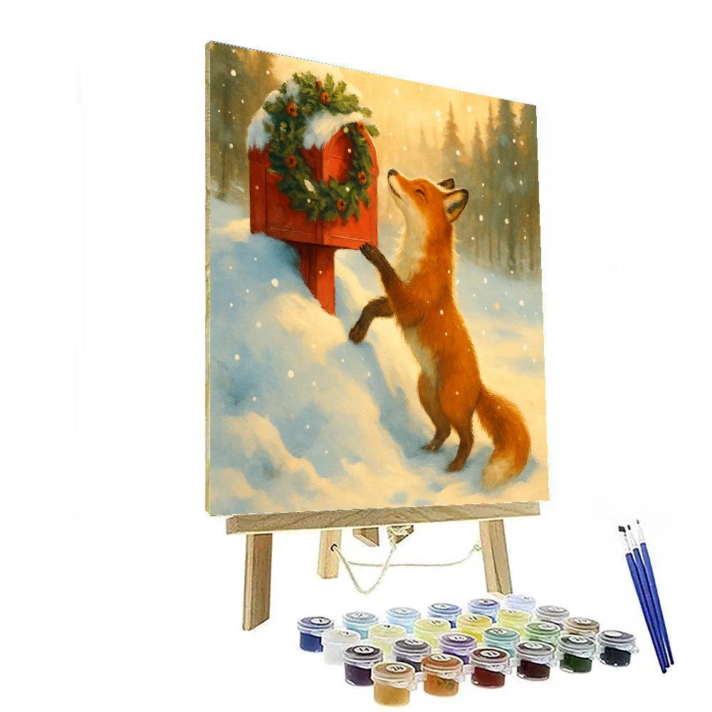 Snowbound Fox And The Evergreen Mailbox paint by numbers