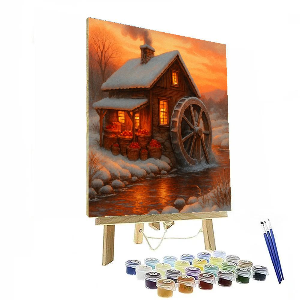 Snowy Cider Mill At Golden Dusk DIY paint by numbers