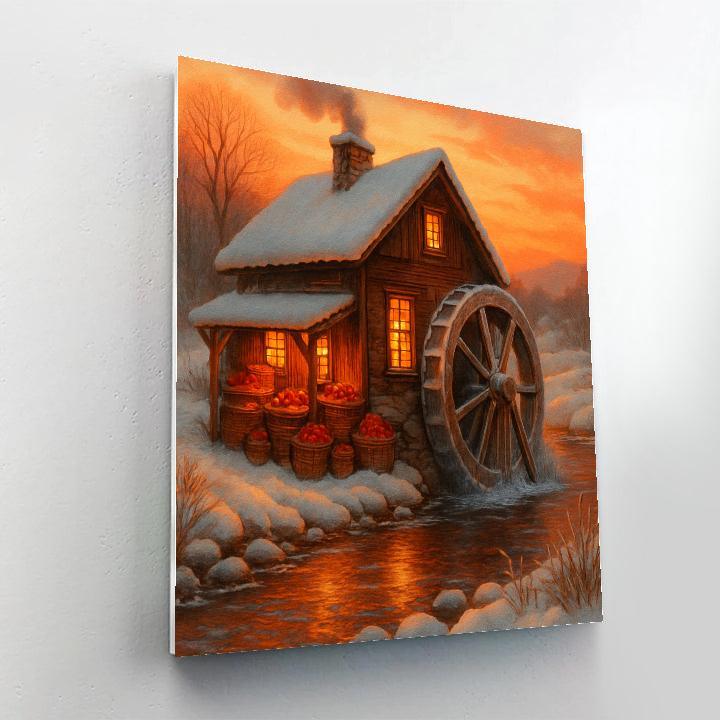 Snowy Cider Mill At Golden Dusk DIY paint by numbers