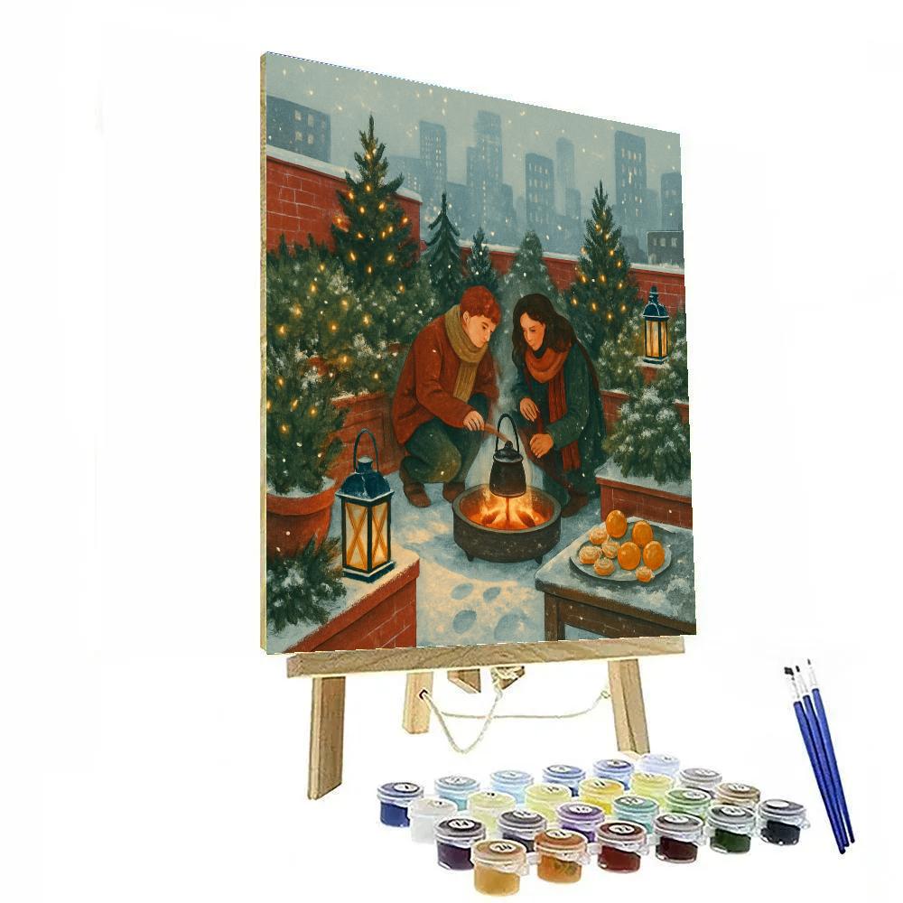 Snowfall Over The Christmas Rooftop Garden DIY paint by numbers