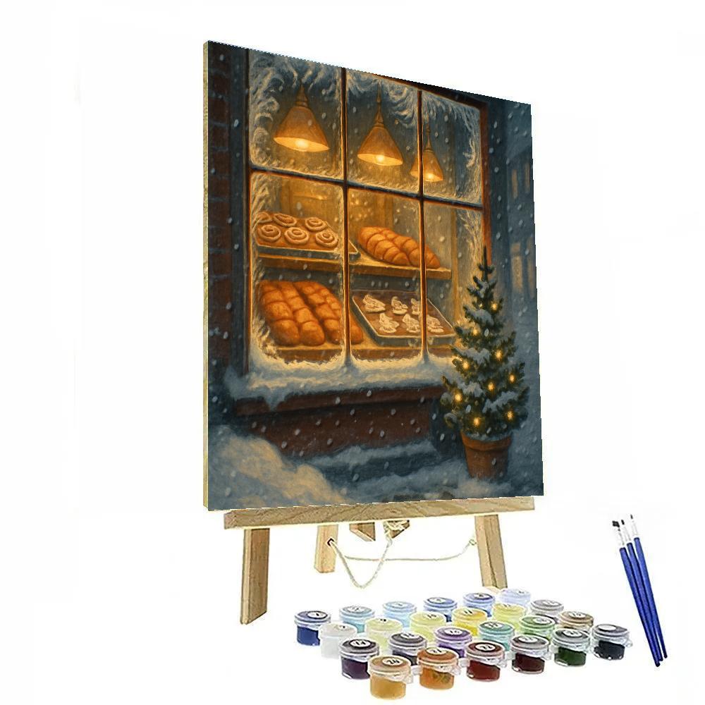 Christmas Bakery Window In The Snowstorm paint by number