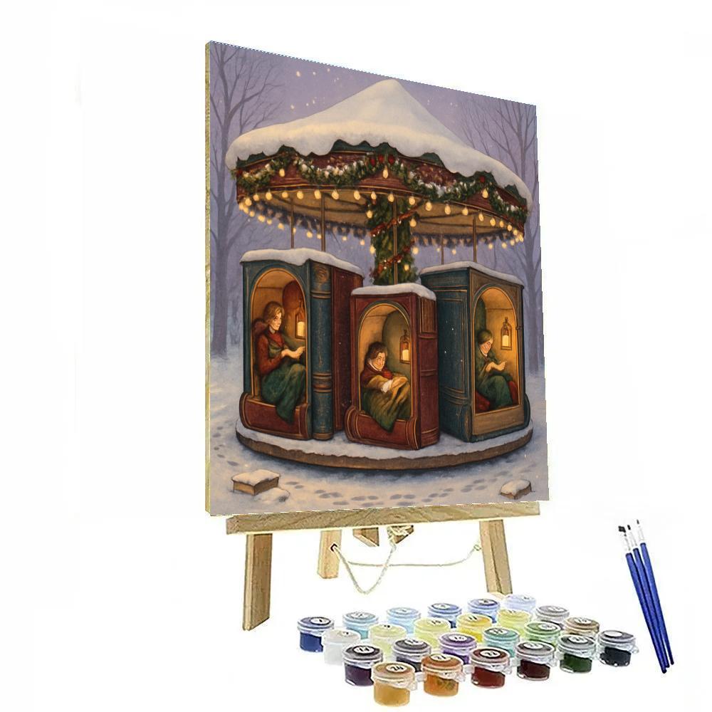 Christmas Carousel Library In The Snow Painting by numbers kit