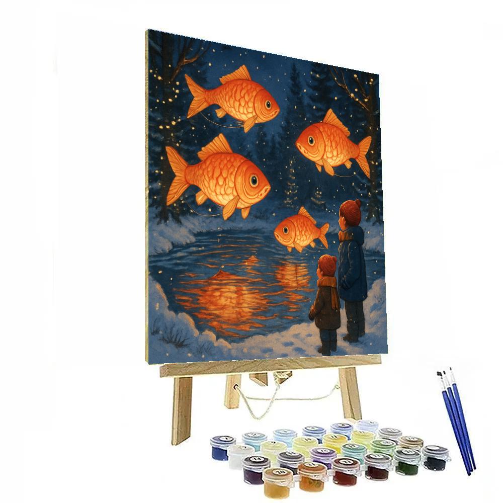 Winter Carousel Of Paper Lantern Fish painting number kit