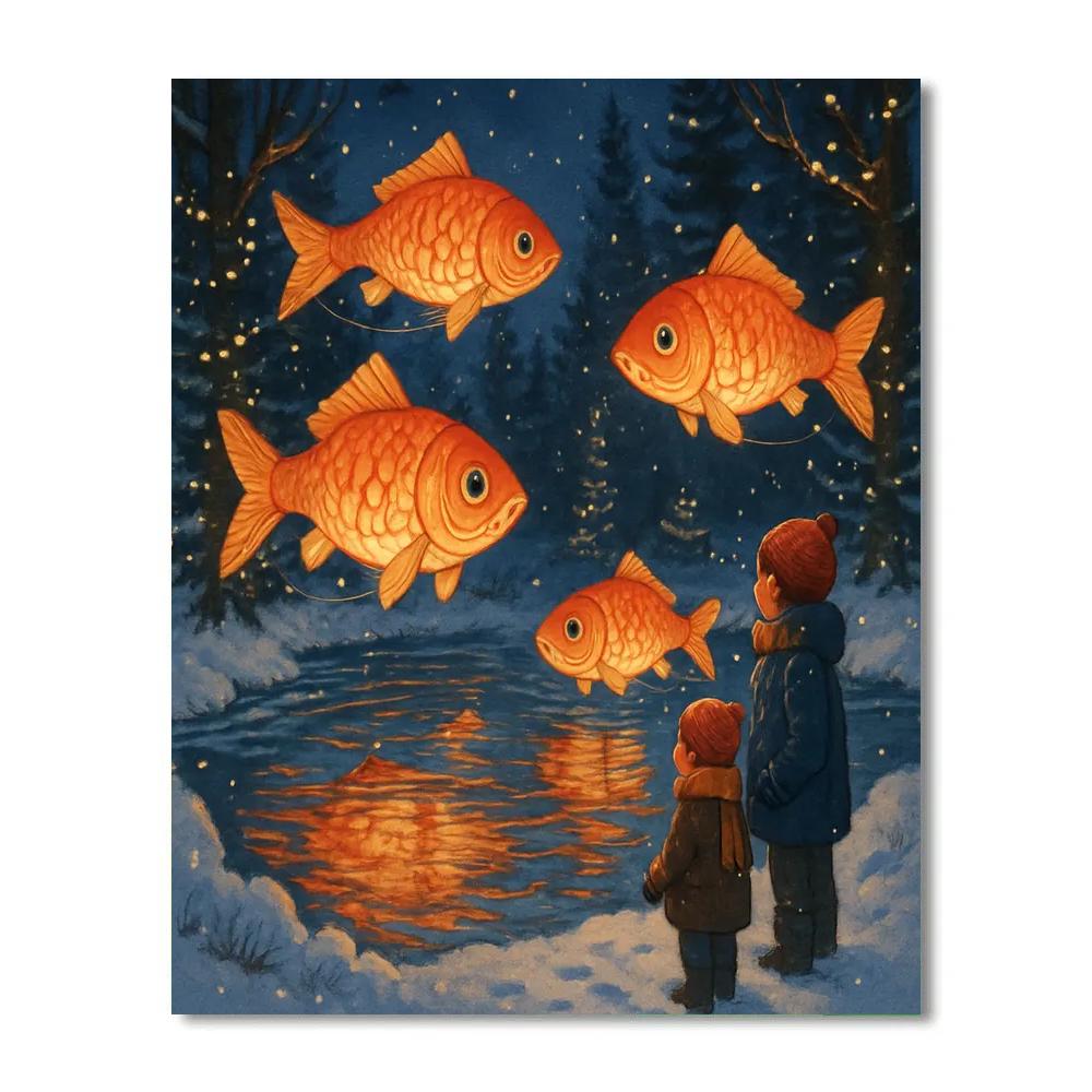 Winter Carousel Of Paper Lantern Fish painting number kit