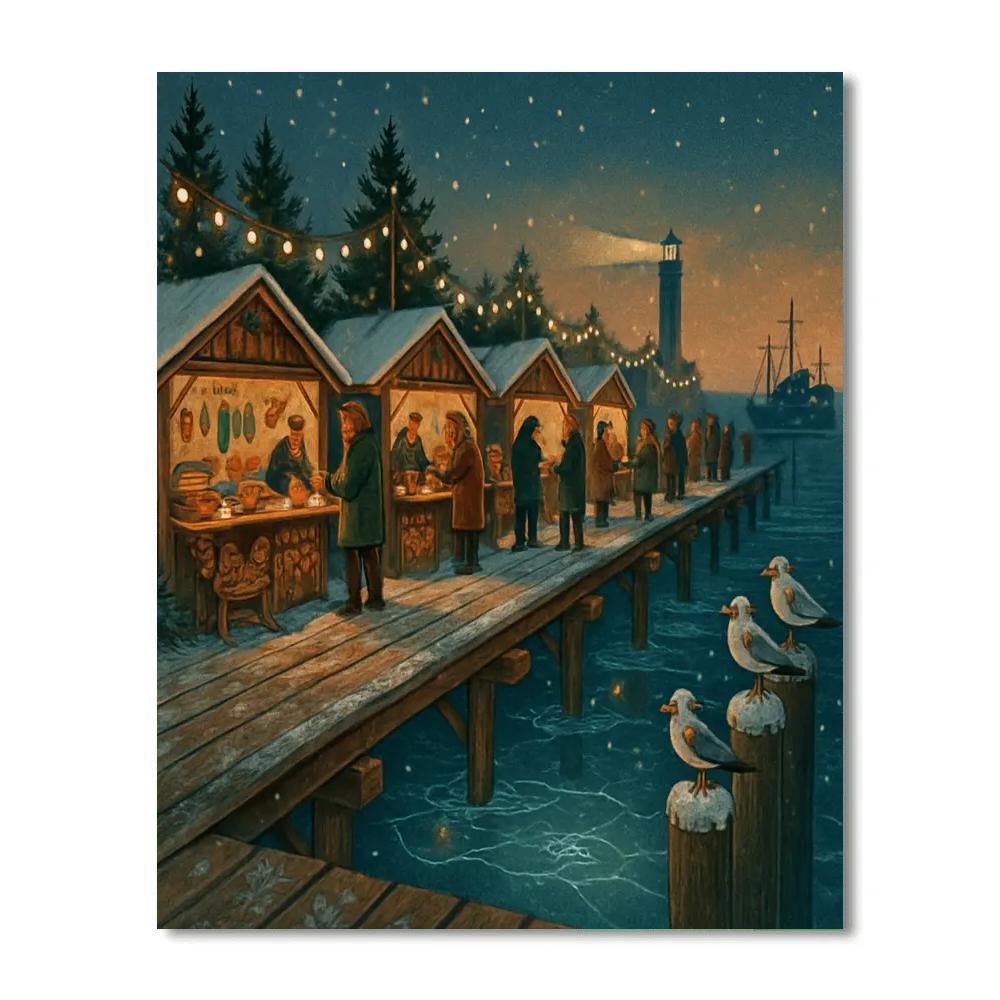Christmas Market On The Frozen Pier paint by number