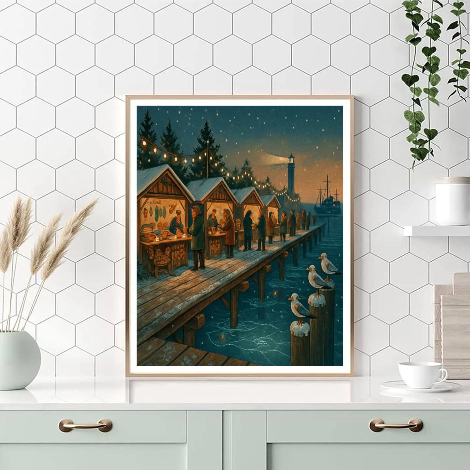 Christmas Market On The Frozen Pier paint by number
