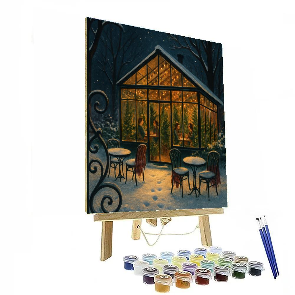 Midnight Snowfall At The Winter Greenhouse Cafe Paint by numbers kits